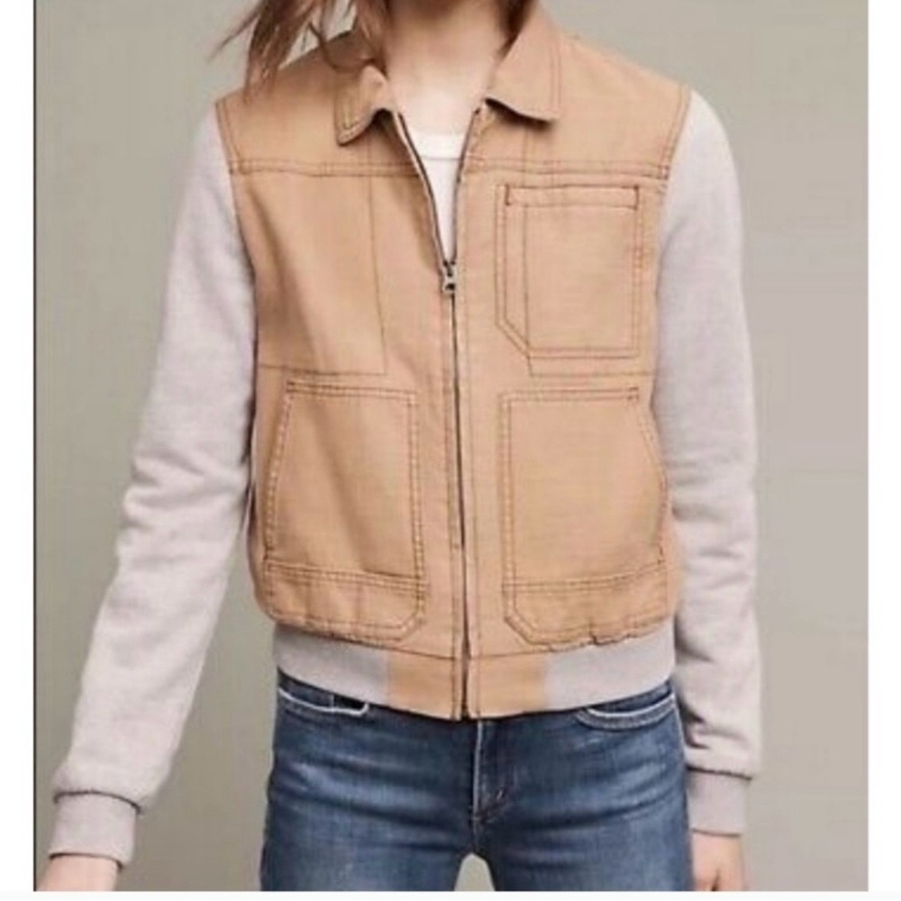 Hei Hei Brown Cotton Jacket with Sweatshirt Sleeves. Size L